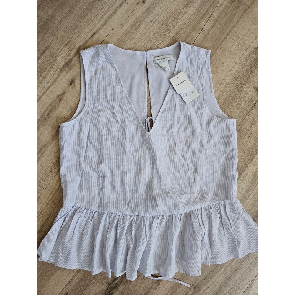 Club Monaco Shailyn Top Purple Dahlia Pinstripe Peplum Tie Back Sleeveless Small